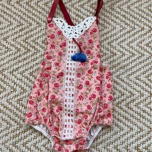 Liboosha romper, size 2/3, pink with leather straps